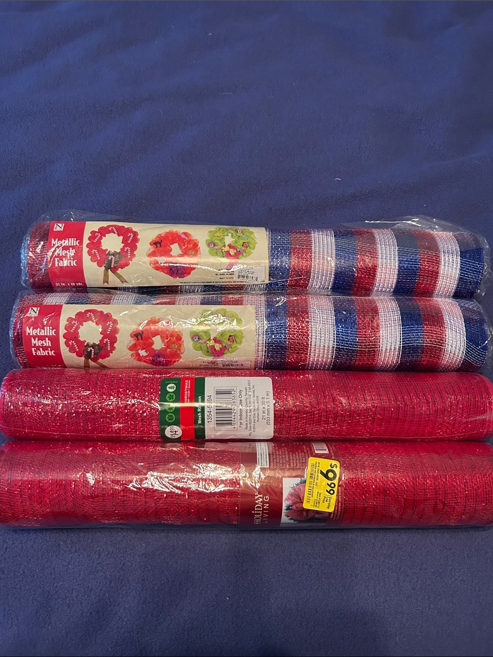 Nicole Metallic Mesh Rolls in Red, White & Blue and Metallic Red